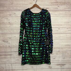 Lulus Exceptional Radiance Black Iridenscent Sequin Backless Mini Dress NWT M